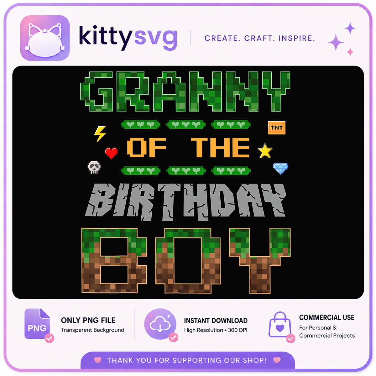 Minecraft Granny Of The Birthday Boy PNG, Gamer Birthday PNG, Gaming PNG
