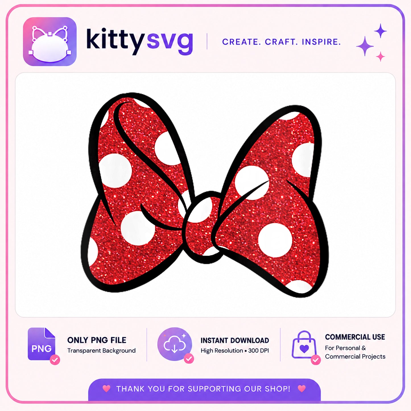 Minnie Mouse Glitter Bow PNG, Disney Polka Dot Bow PNG, Clipart PNG