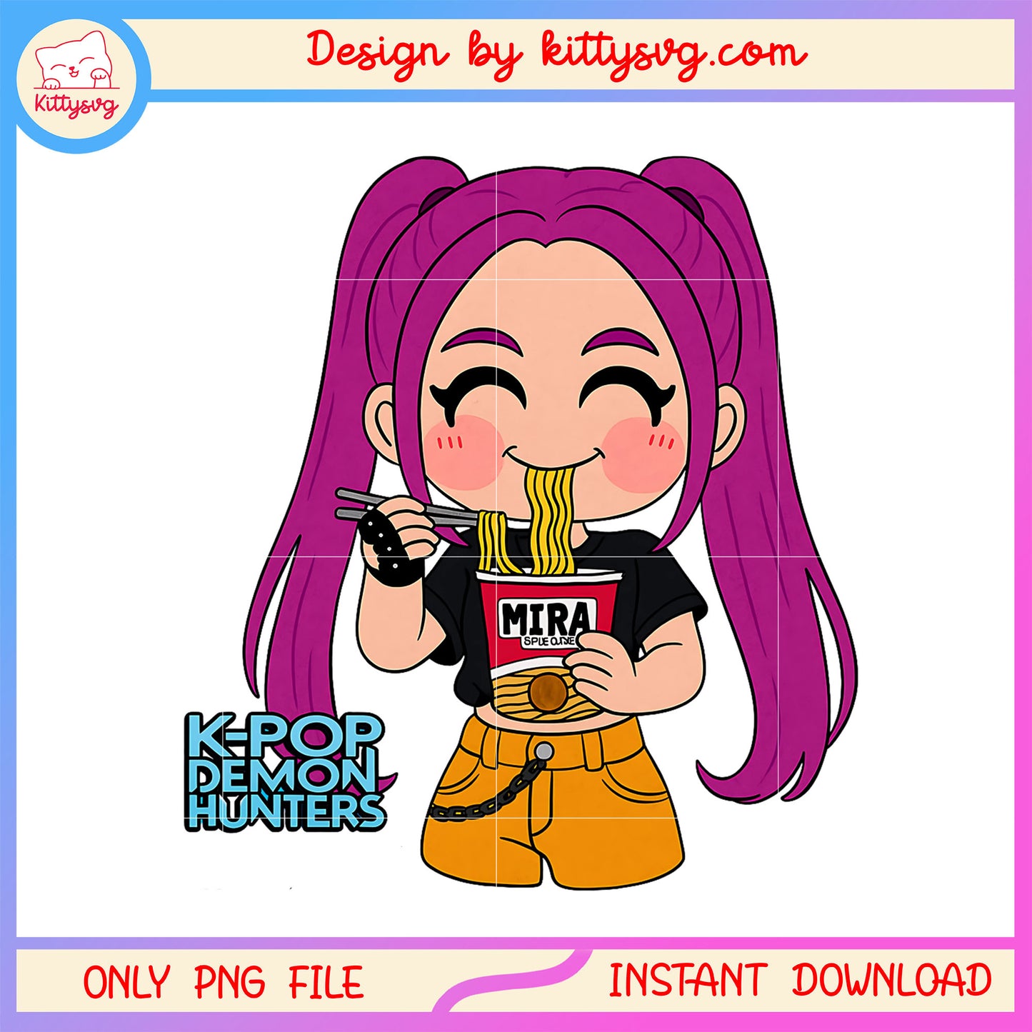 Mira kpop eating noodles design png, mira kpop demon hunters png