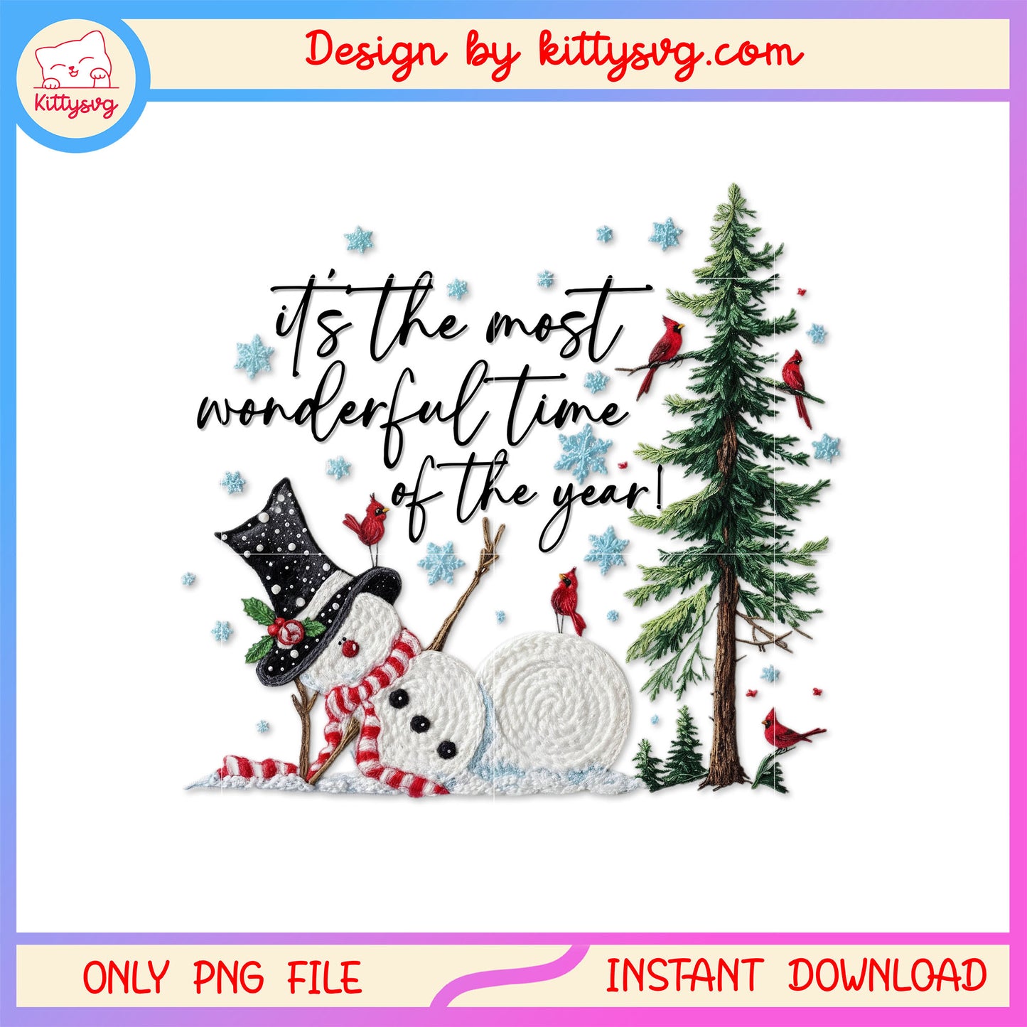 Most wonderful time of the years snowman crochet png, merry x'mas png