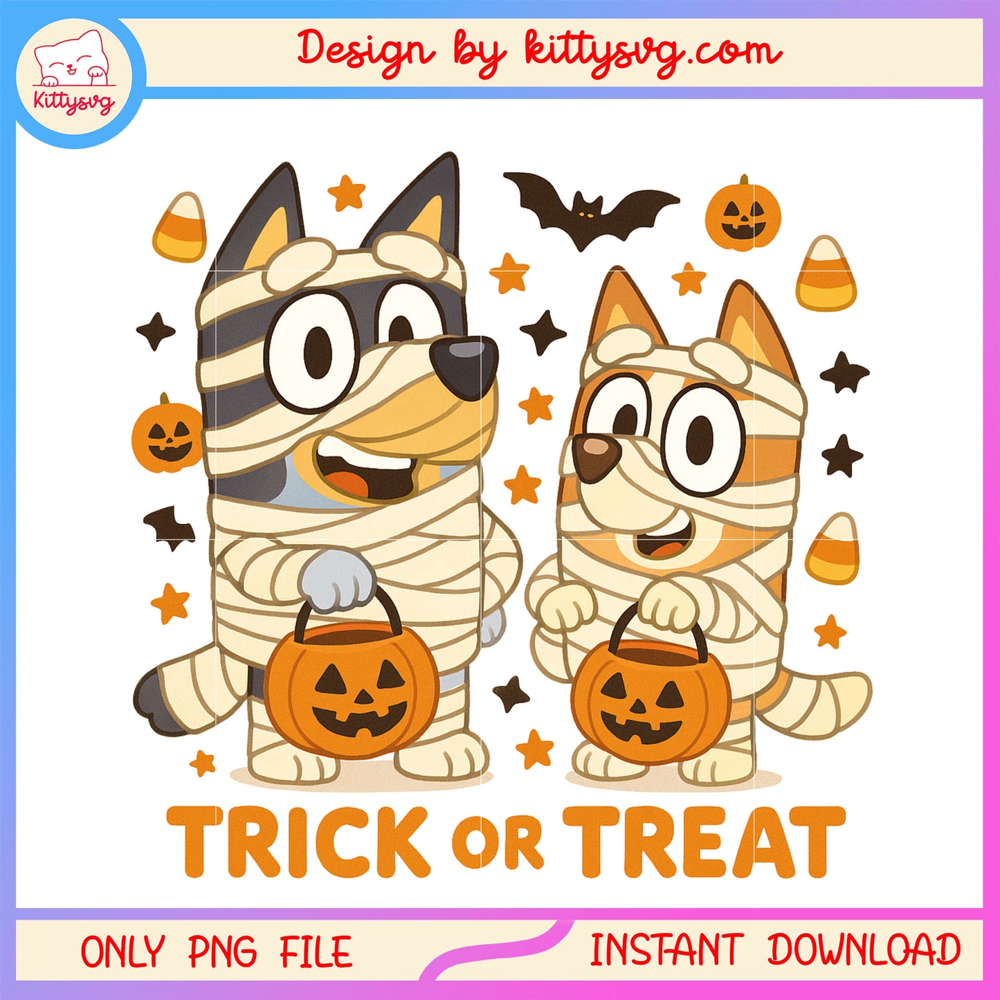 Mummy bluey and bingo png, spirit halloween png, halloween costumes png