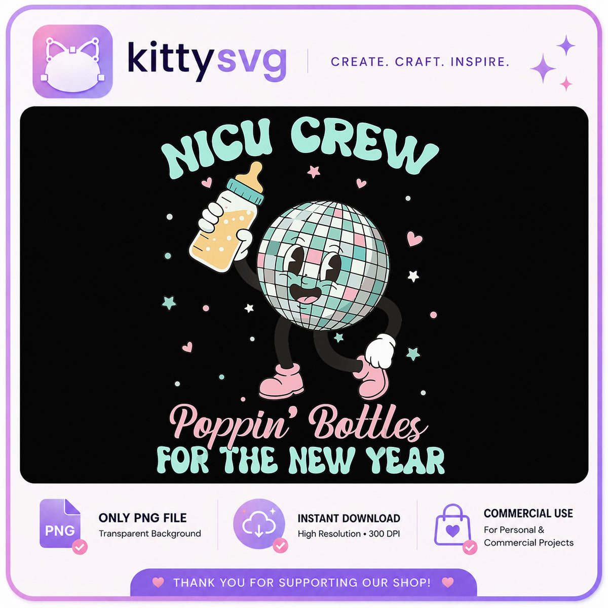 NICU Crew Poppin Bottles New Year PNG, Nurse New Year PNG, NICU Nurse PNG