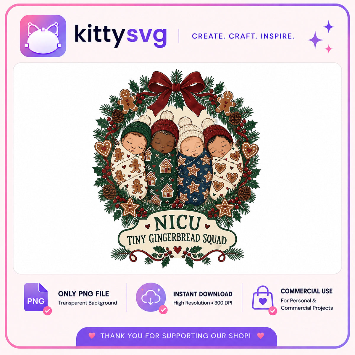 NICU Tiny Gingerbread Squad PNG, Christmas Nurse PNG, NICU Nurse PNG