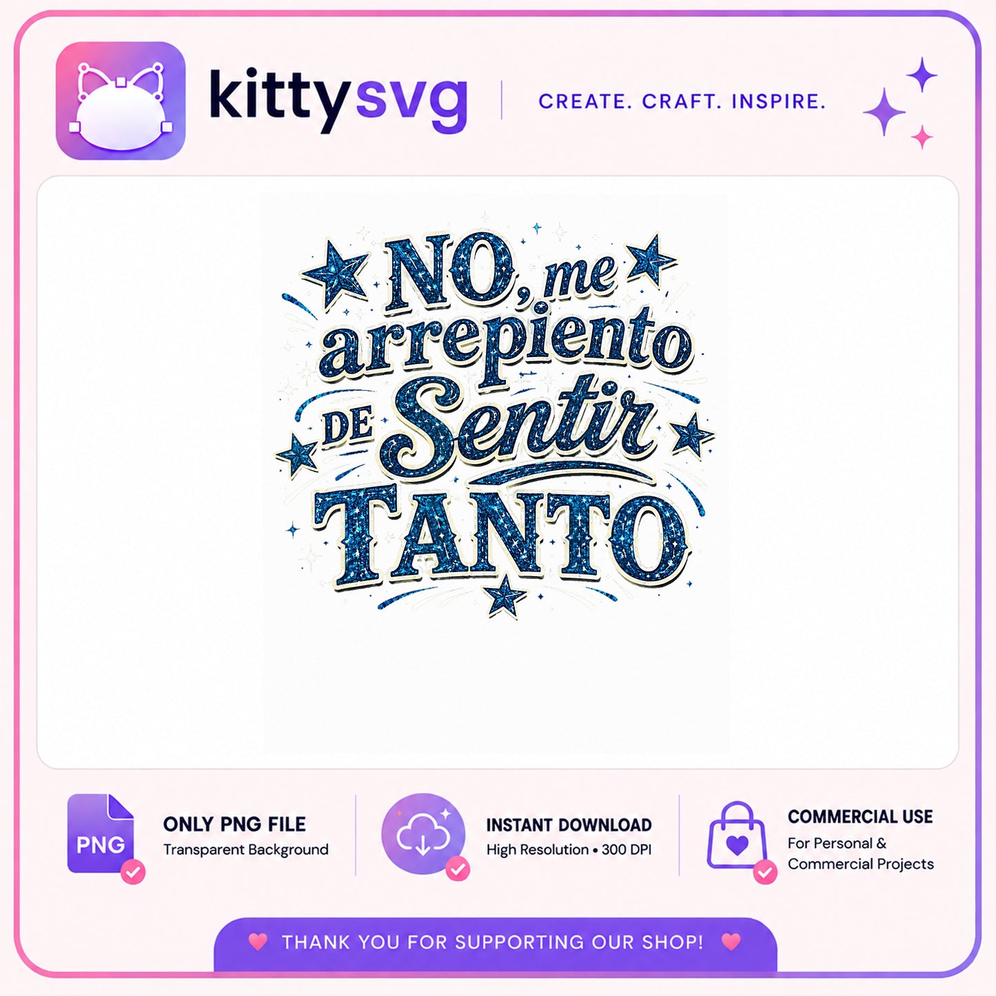 No Me Arrepiento De Sentir Tanto PNG, Spanish Quote PNG, Glitter PNG