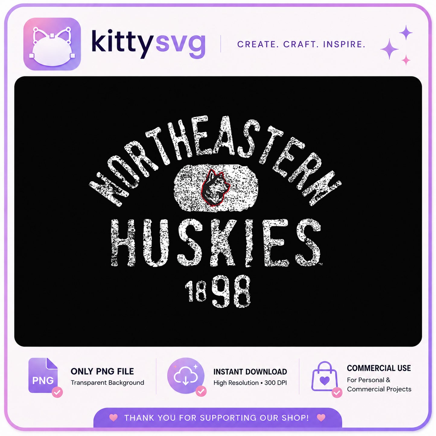 Northeastern Huskies Vintage PNG, College Sports Design, Retro University PNG