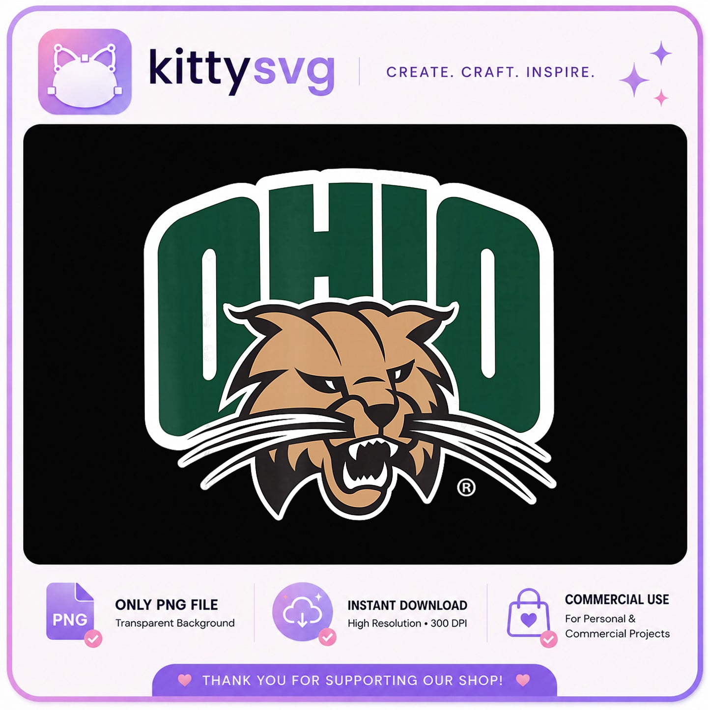 Ohio Bobcats Logo PNG, Ohio University Mascot PNG, Bobcat PNG