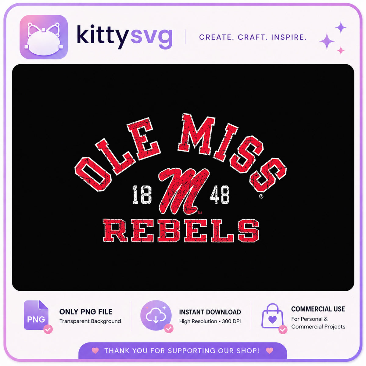 Ole Miss Rebels PNG, Distressed College Football, 1848 PNG
