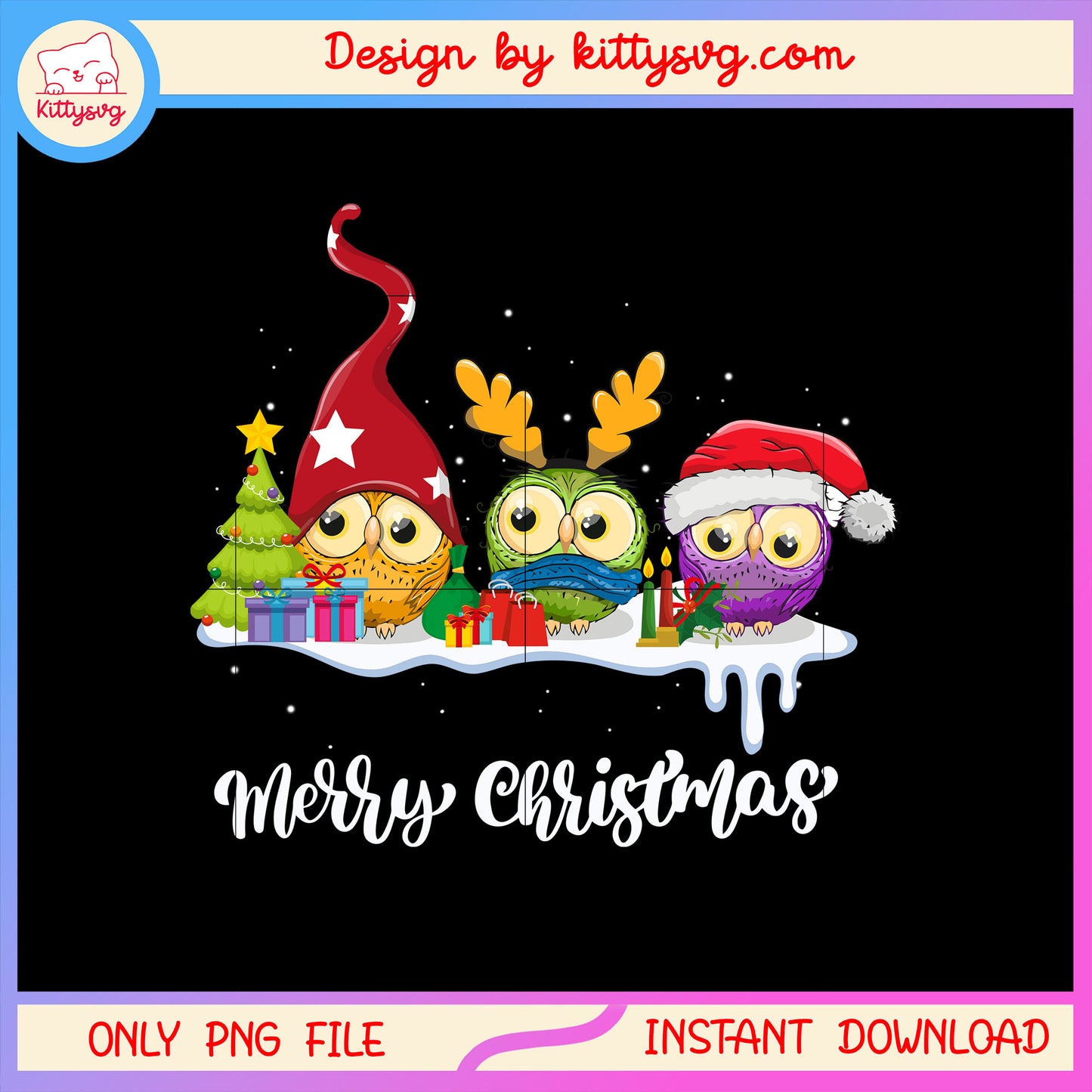 Owl cute merry christmas holiday png, christmas vacation png