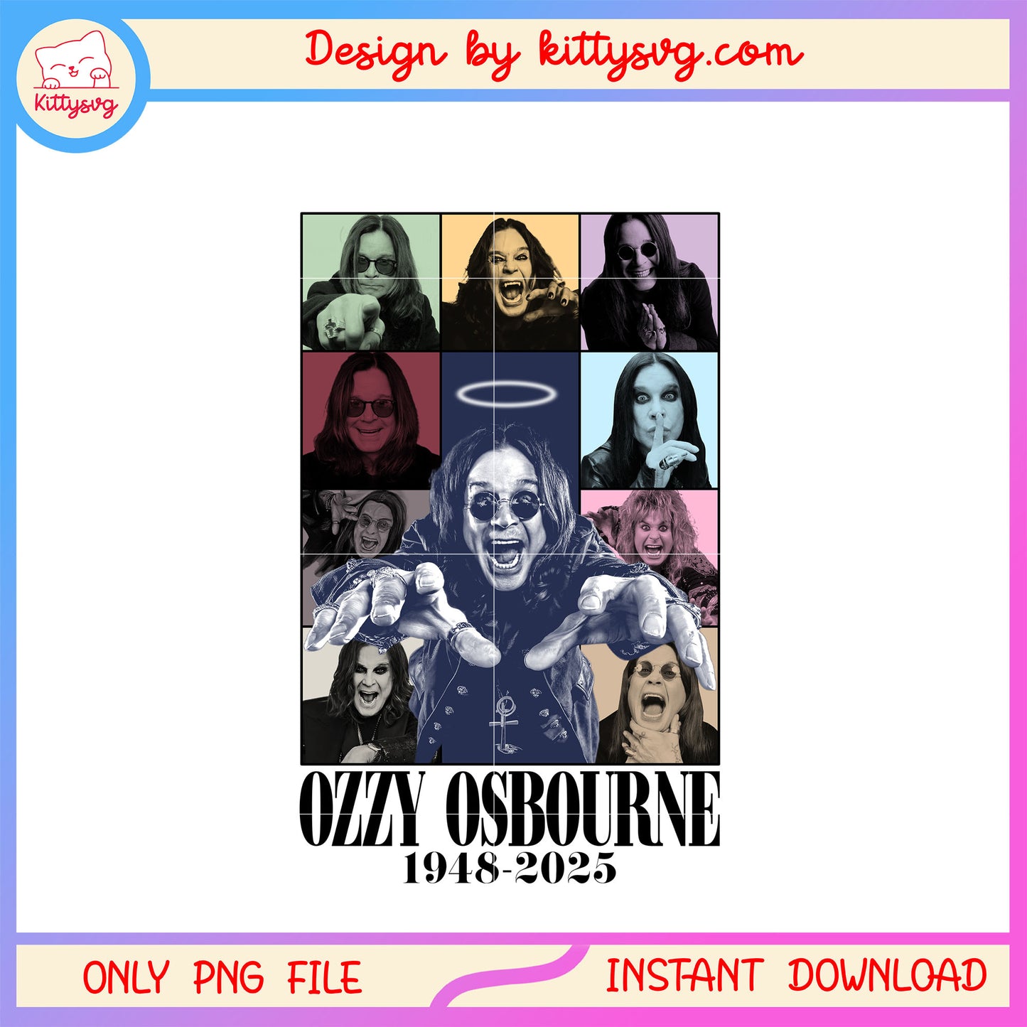 Ozzy osbourne collage picture design png, rip ozzy osbourne png