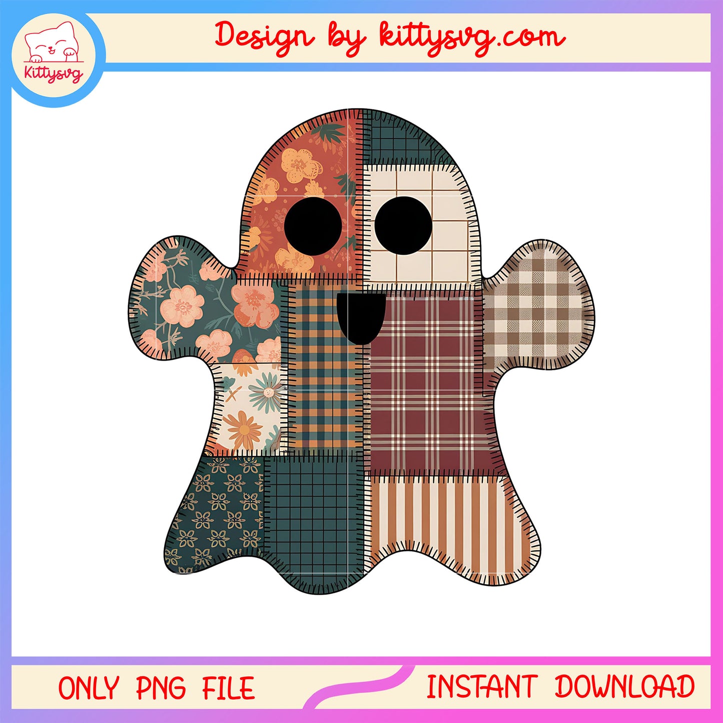 Patchwork sheet ghost halloween png, halloween holiday png