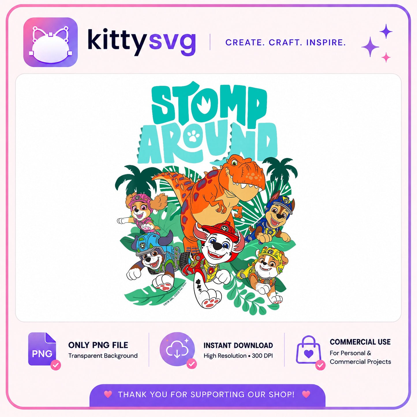 Paw Patrol Stomp Around Dinosaur PNG, Paw Patrol PNG, Kids PNG