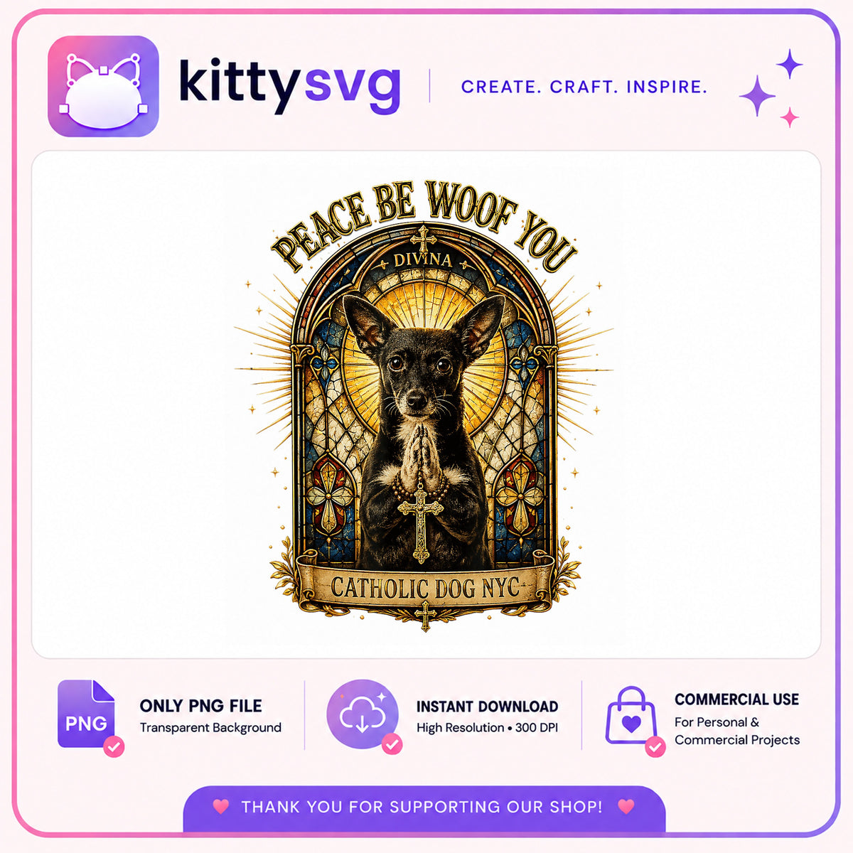 Peace Be Woof You Catholic Dog PNG, Funny Dog PNG, Chihuahua PNG