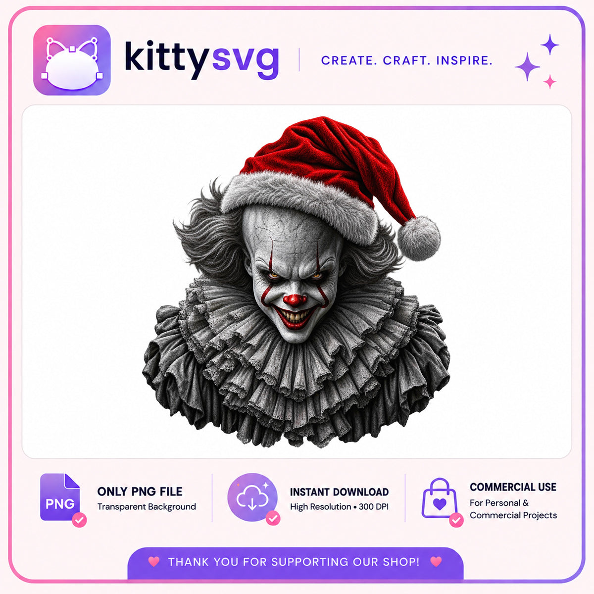 Pennywise Christmas PNG, Horror Clown Santa Hat, IT Clown PNG