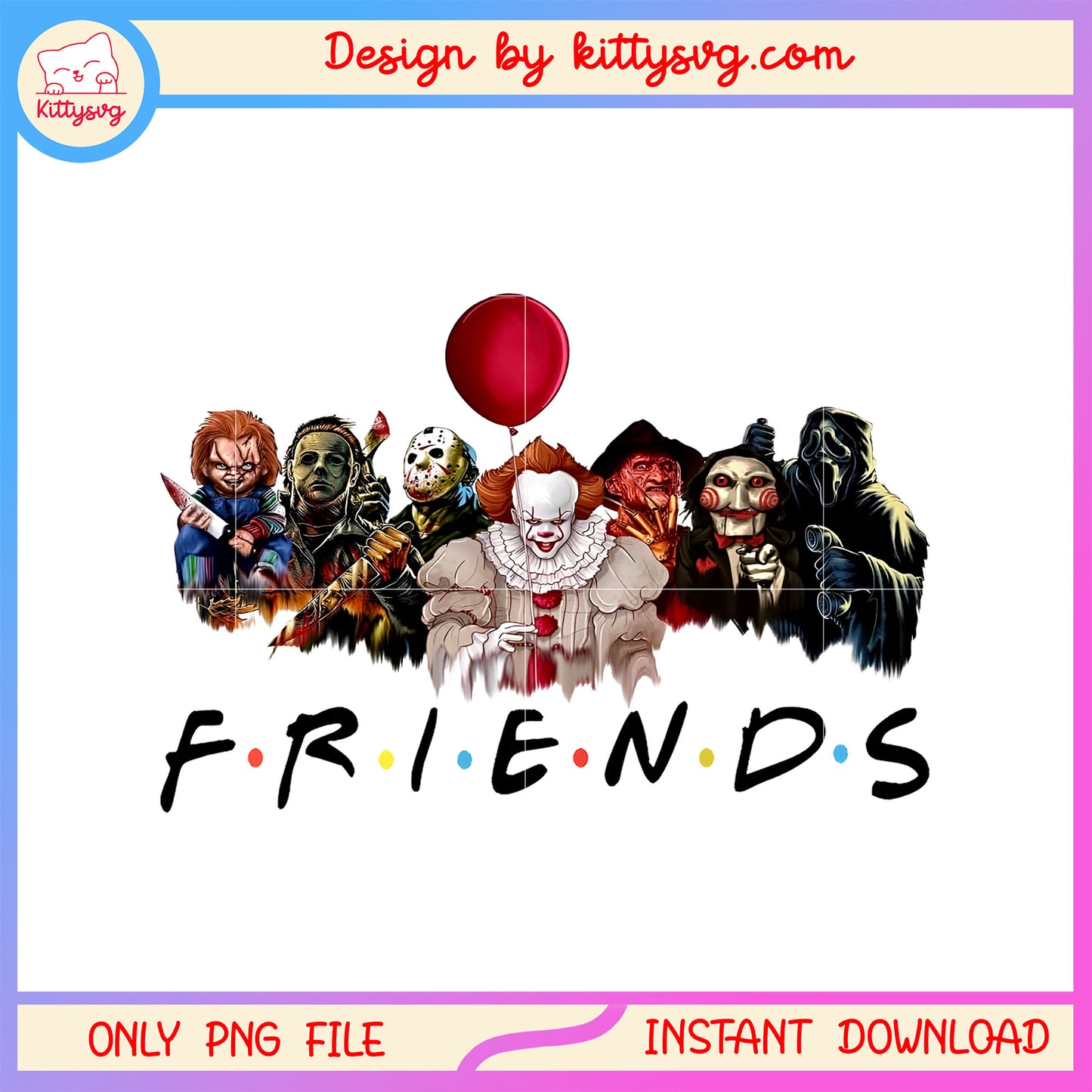 Pennywise and horror friends design png, friends horror png