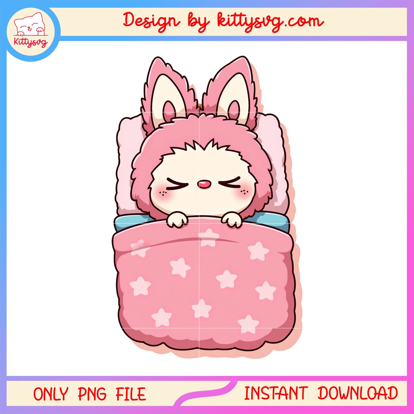 Pink labubu cute sleep design png, labubu art png, labubu png