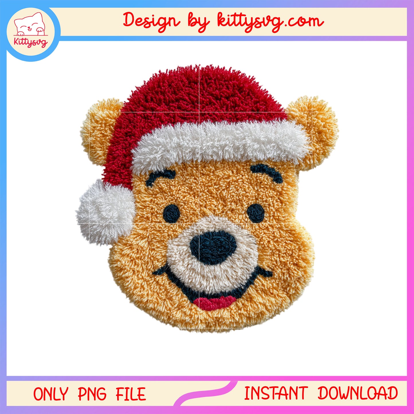 Pooh face christmas patchwork design png, disney winnie pooh png