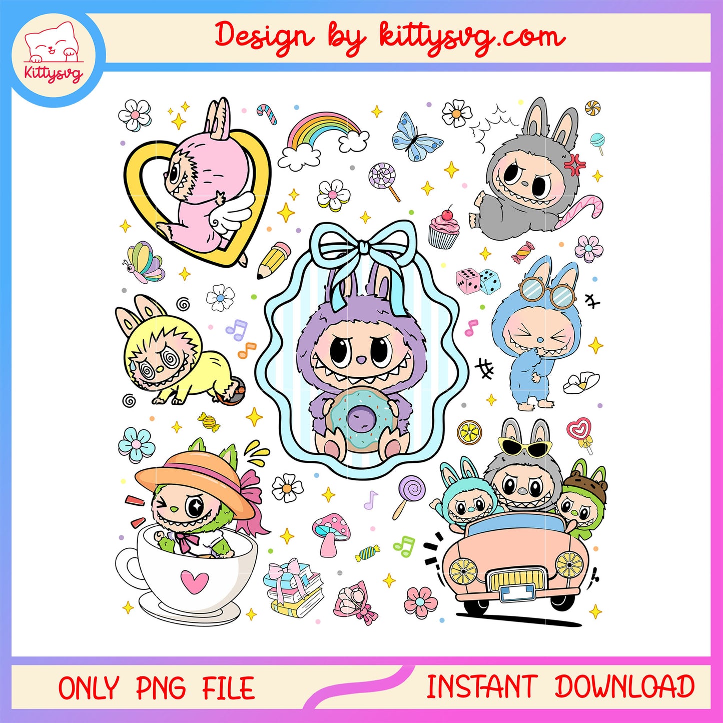 Popmart labubu dolls ribbon mirror clipart design png, labubu png