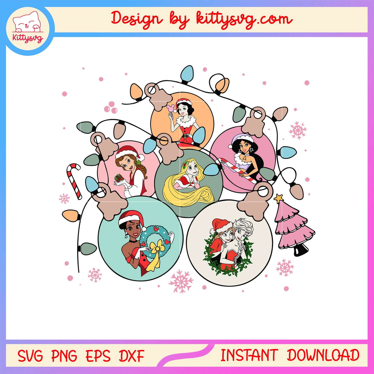 Princess disney christmas in lights design svg, clipart christmas svg