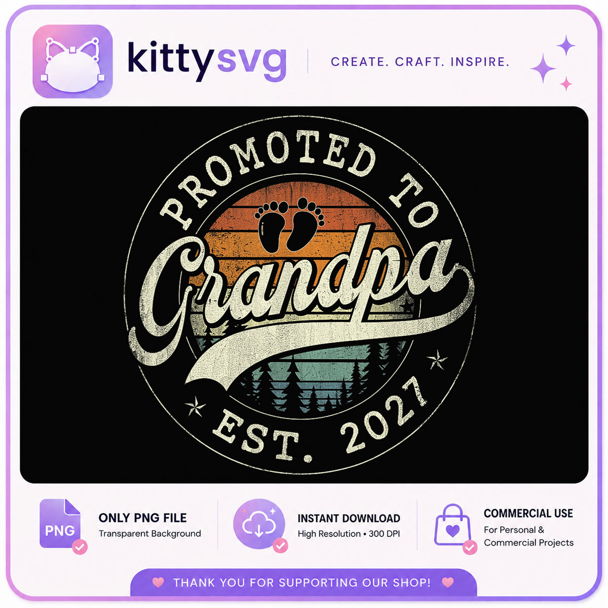 Promoted To Grandpa Est 2027 PNG, New Grandpa Gift PNG, Retro PNG