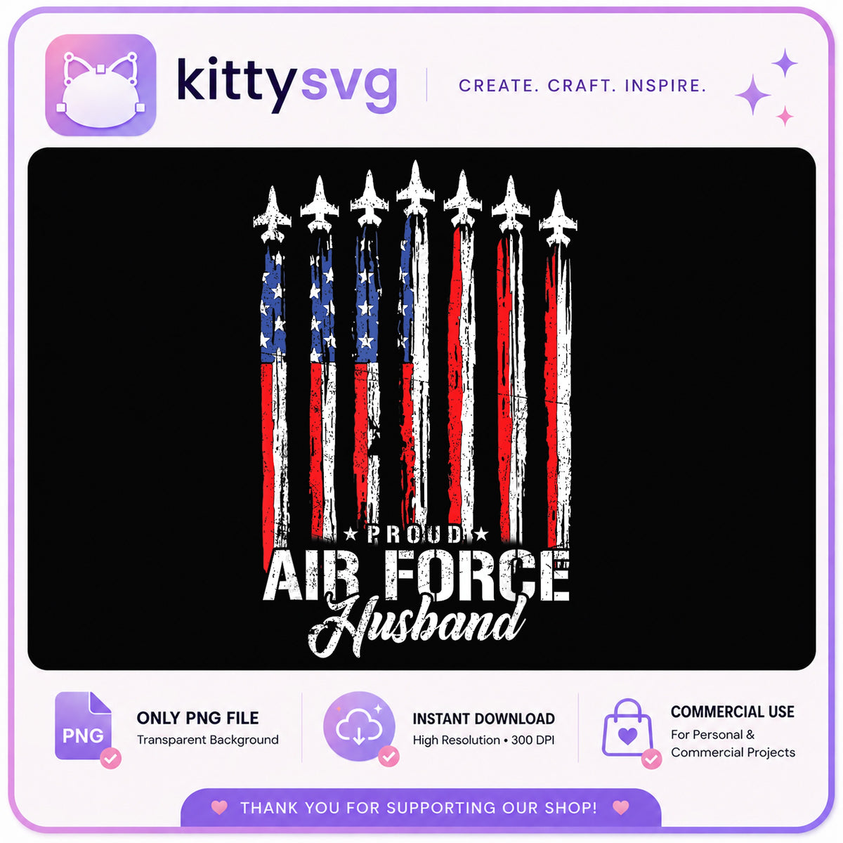 Proud Air Force Husband PNG, American Flag Military PNG, Veteran PNG