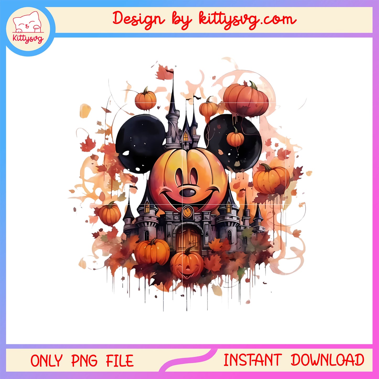 Pumpkin halloween castle mickey design png, halloween town png