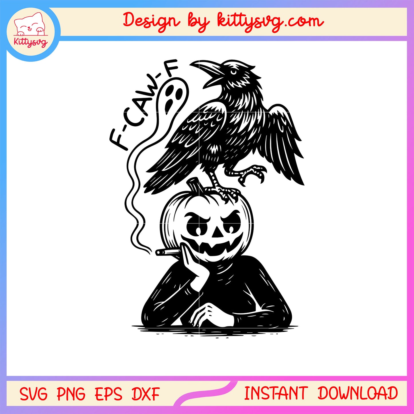 Pumpkin king and crow f-caw-f design svg, halloween day svg