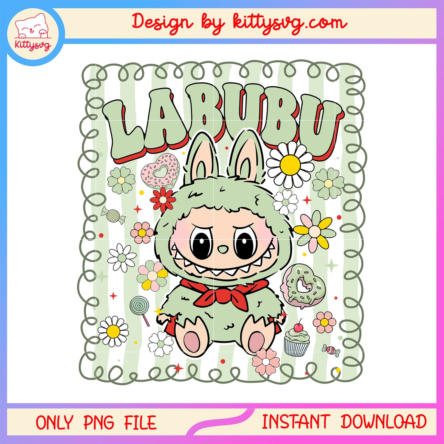 Ququ labubu doll green sweet frame design png, labubu clipart png