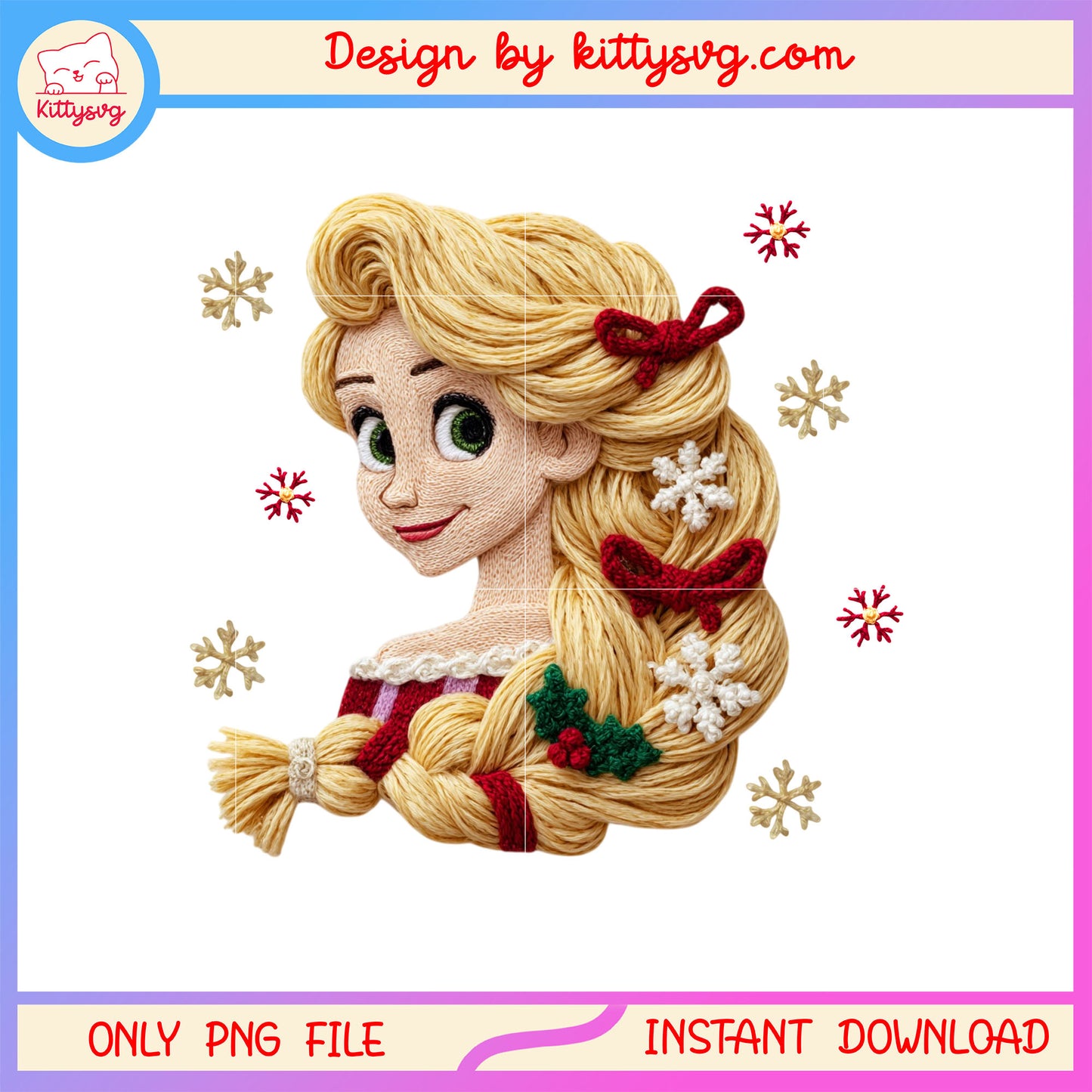 Rapunzel face christmas patchwork png, disney rapunzel png
