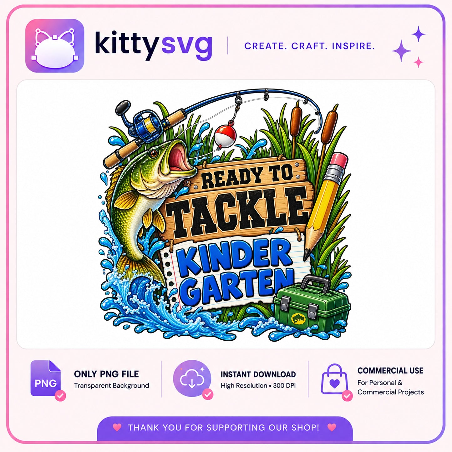 Ready To Tackle Kindergarten PNG, Fishing Back To School PNG, Kids PNG