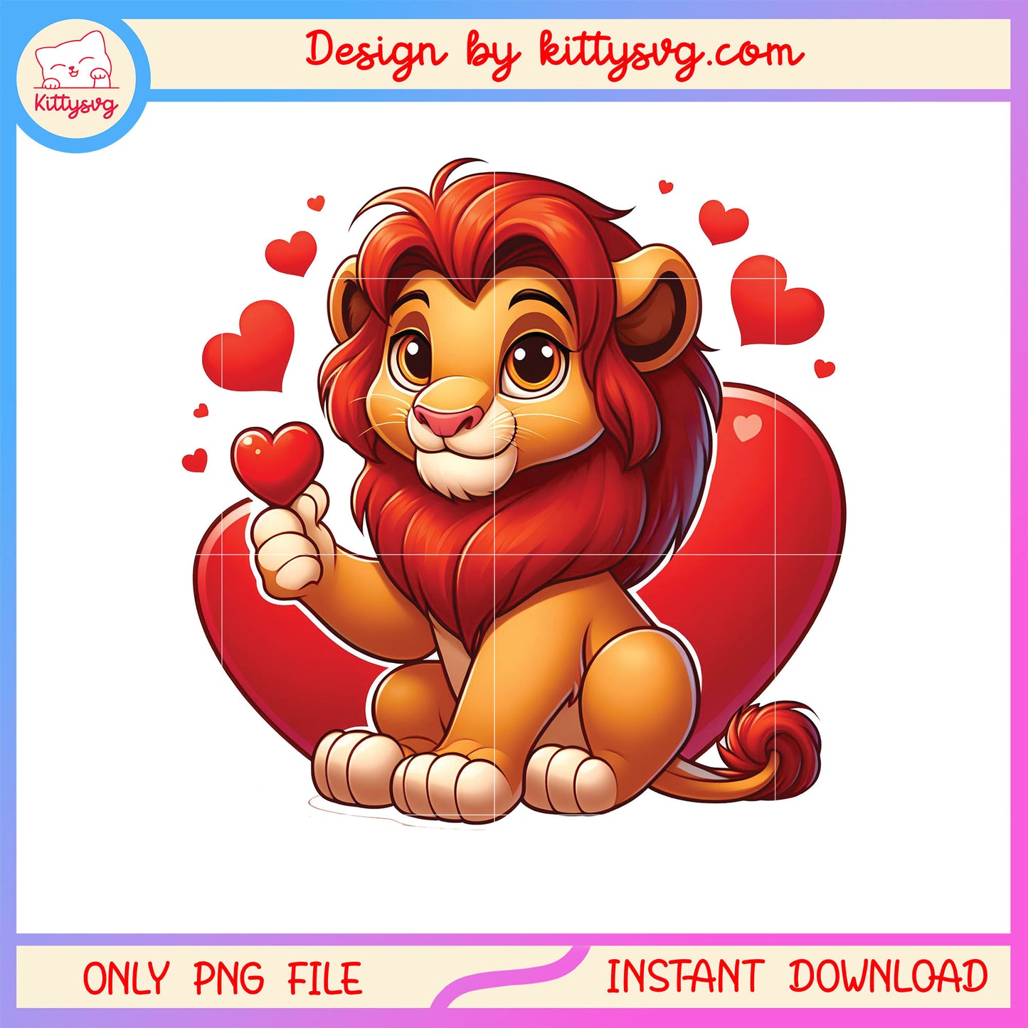 Red hearts lion valentine png, valentines day lion png