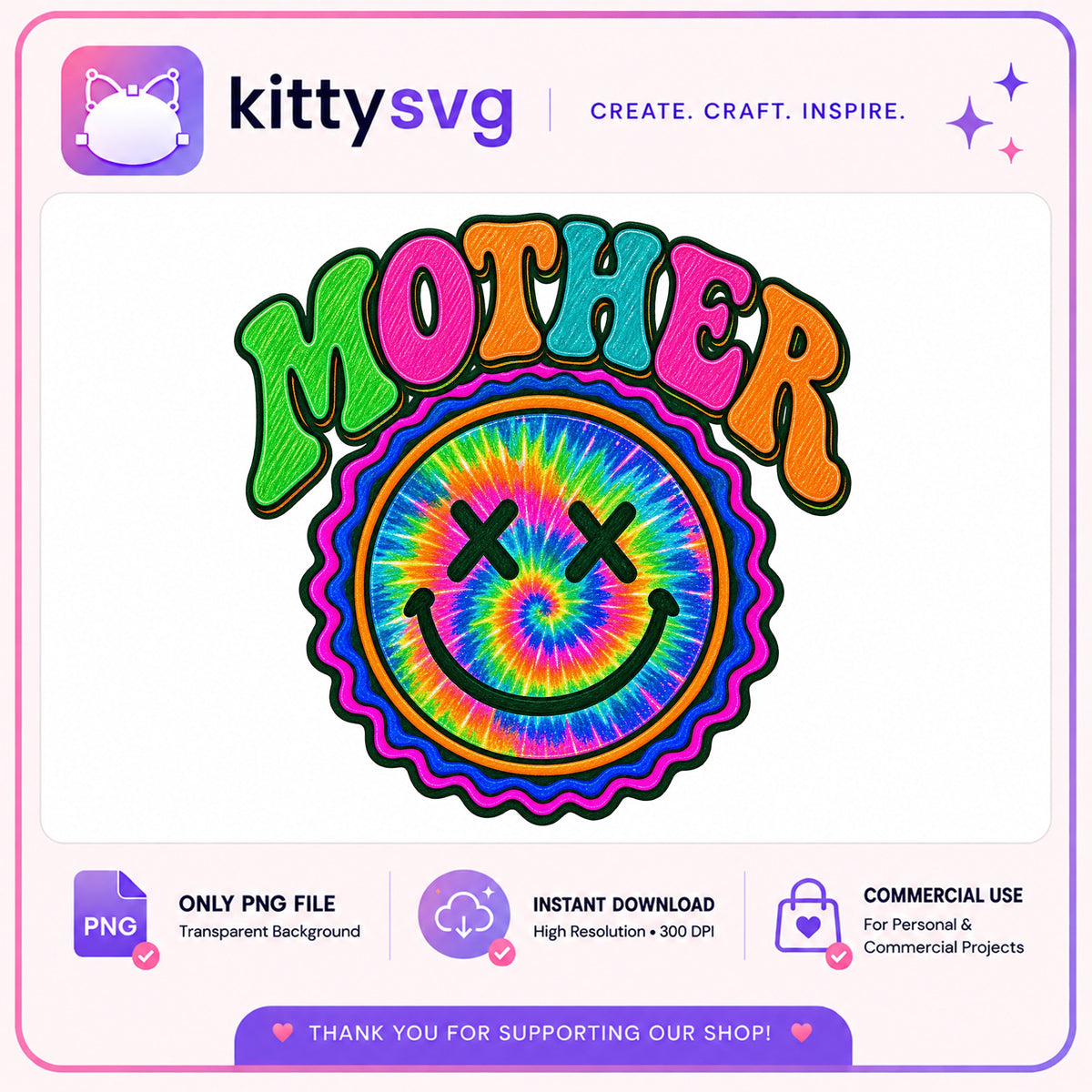 Retro Mother Tie Dye Smiley Face PNG, Groovy Mom PNG, Mother's Day PNG