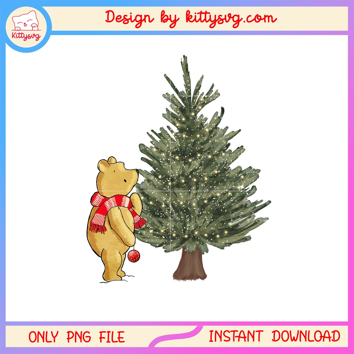 Retro pooh disney with christmas tree png, pooh bear christmas png