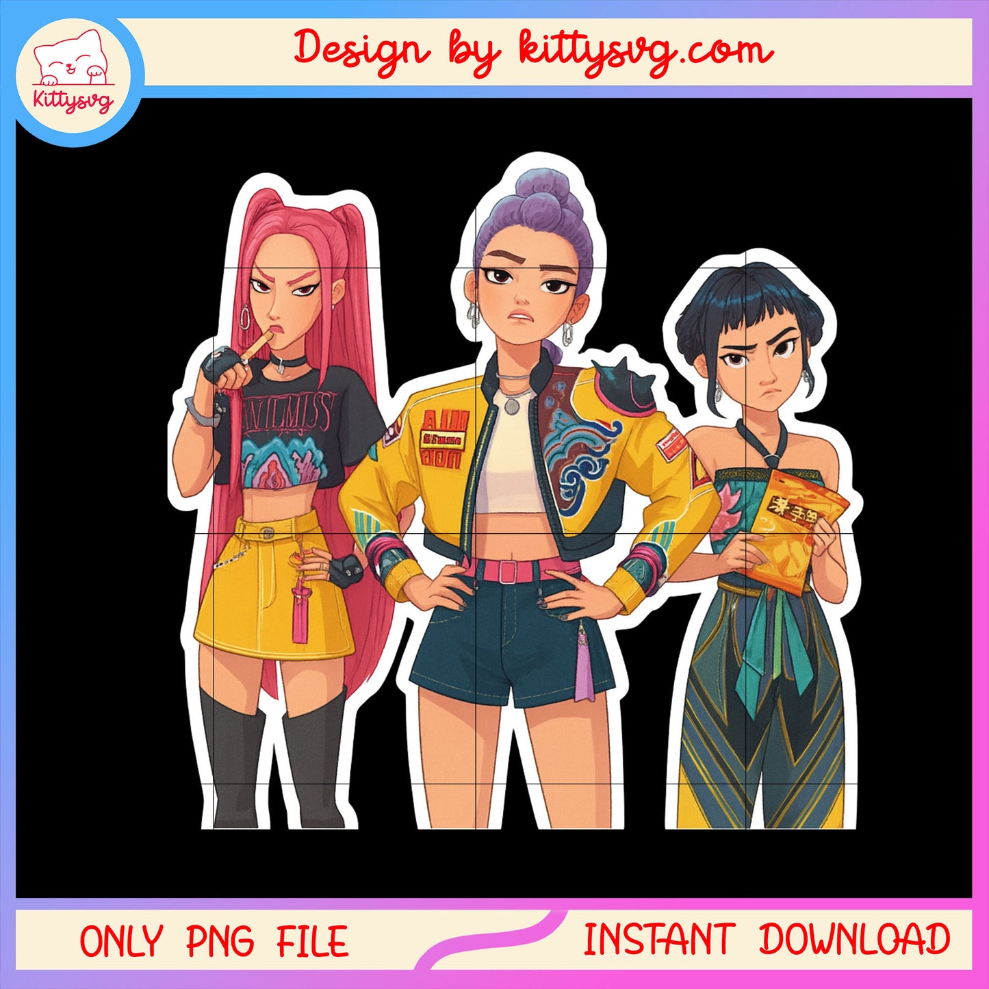 Rumi and friends bored design png, kpop demon hunters png