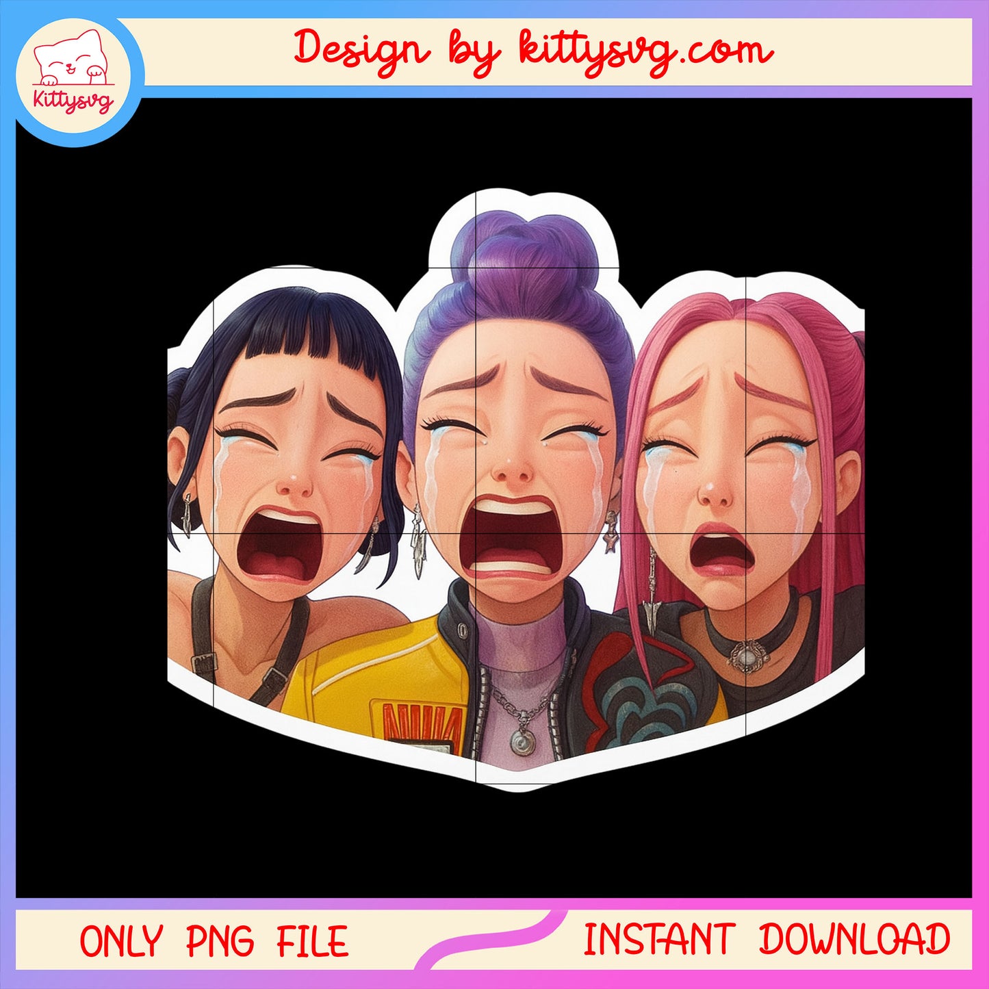 Rumi and friends crying design png, huntrix movie png