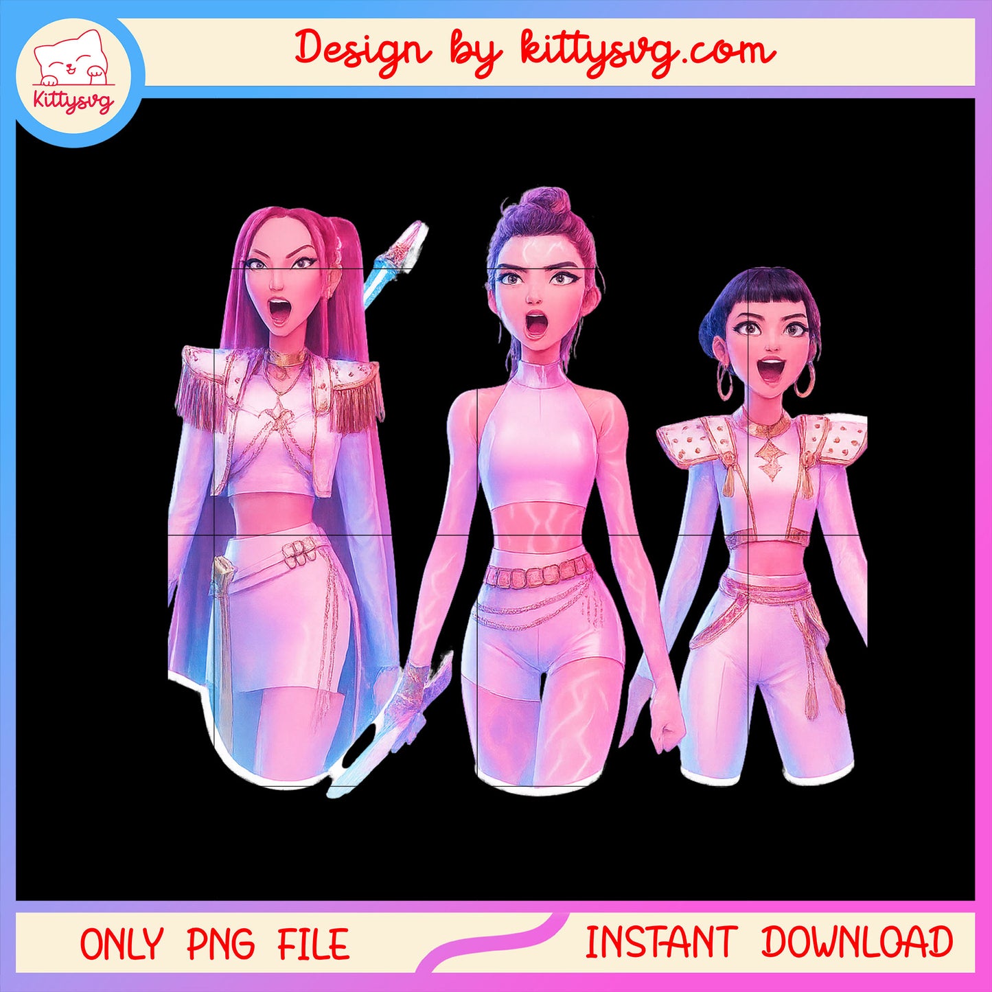 Rumi and friends fight design png, kpop demon hunters png