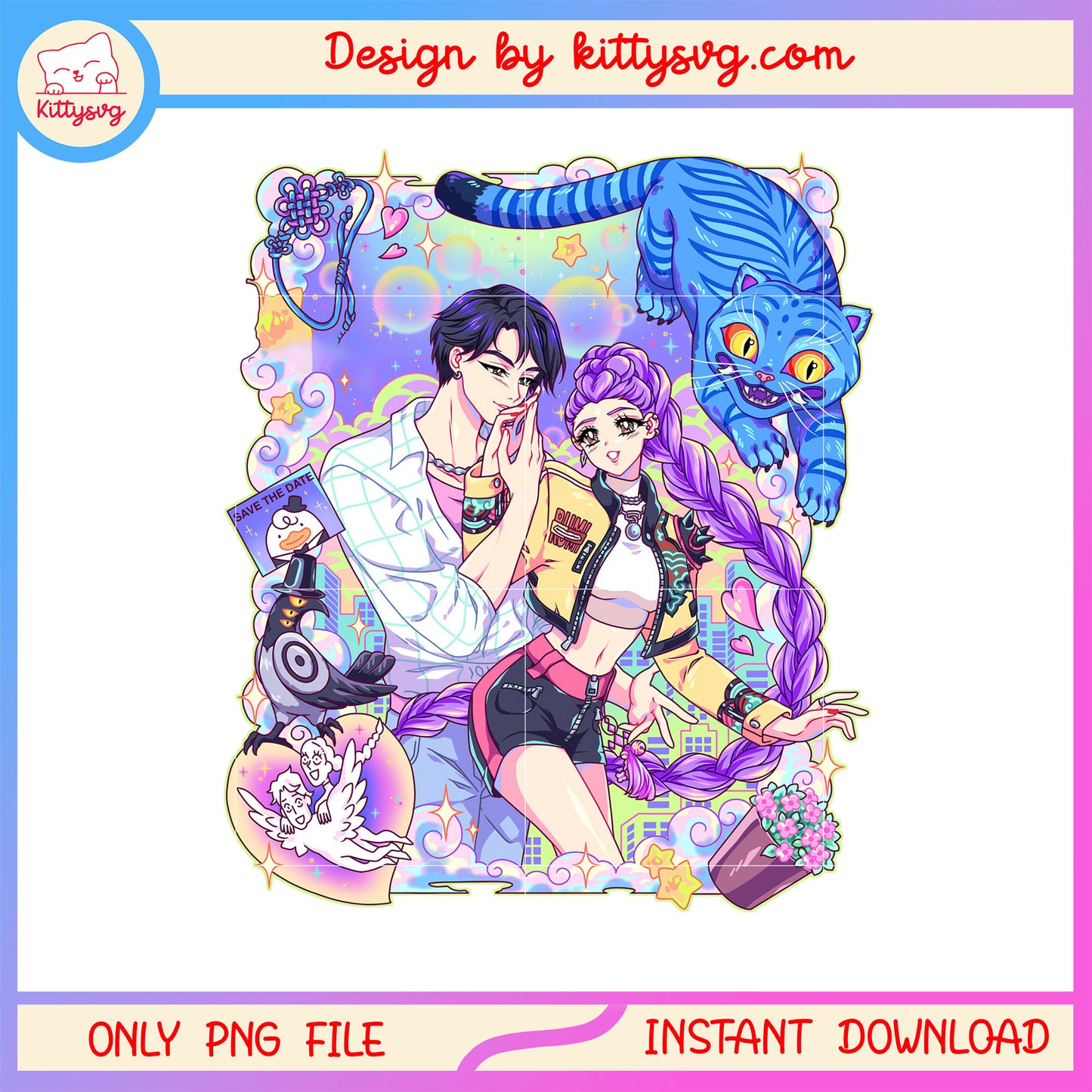 Rumi and jinu couple drawing png, anime couple png