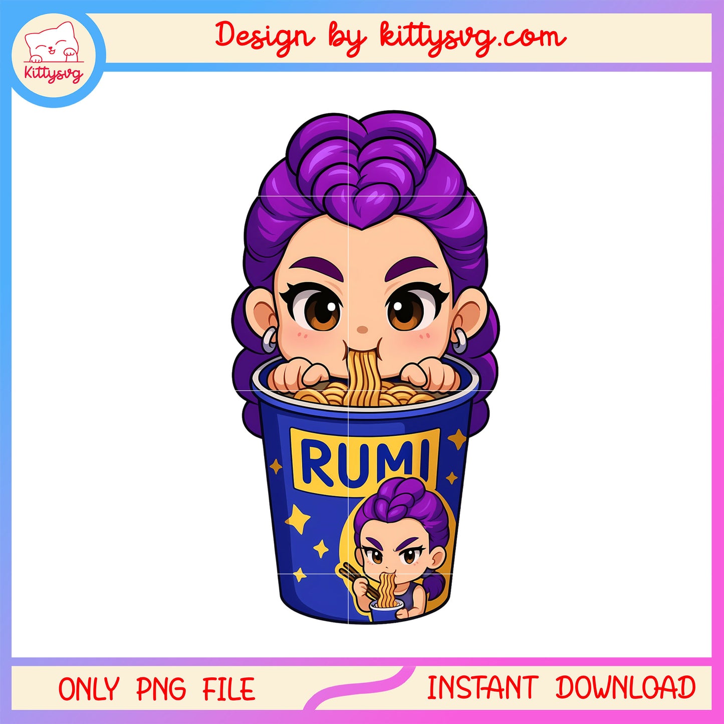 Rumi eating noodles cute design png, rumi huntrix png, huntrix movie png