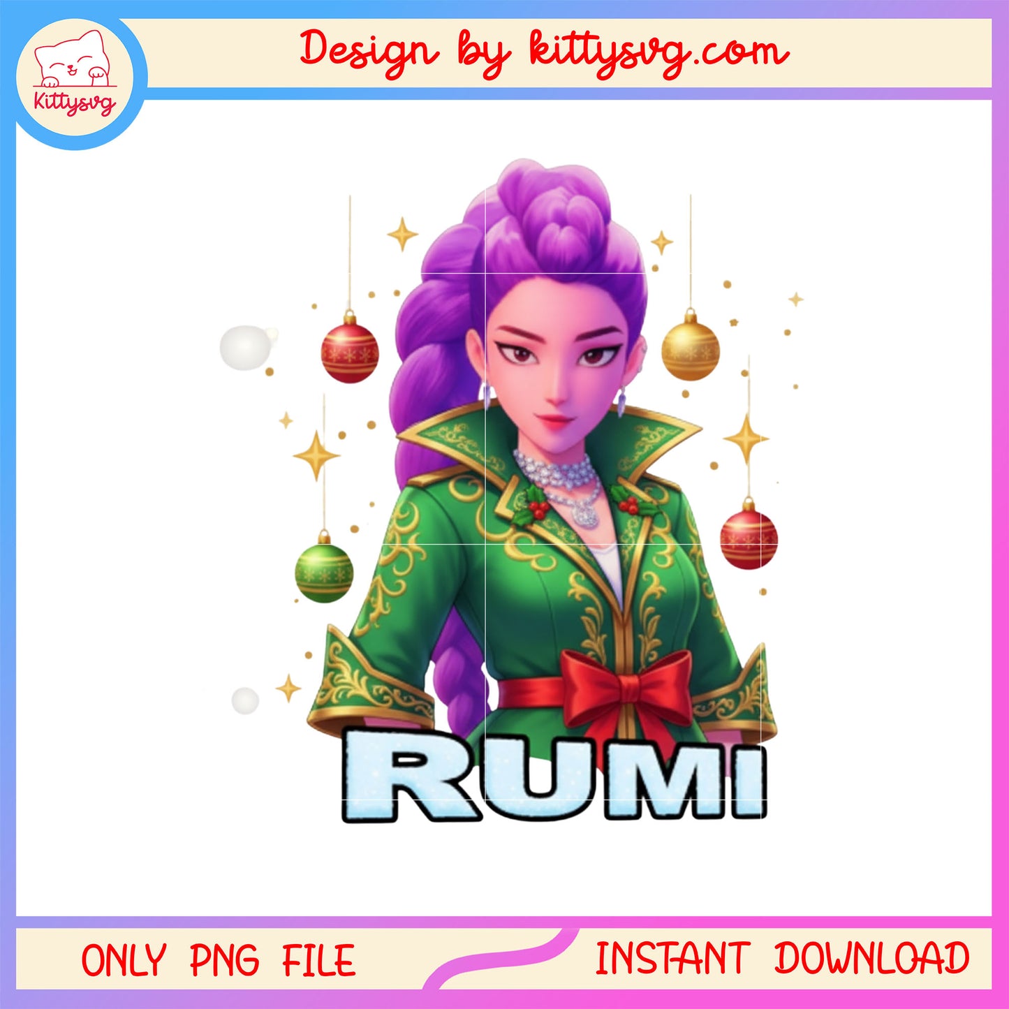 Rumi kpop demon hunters christmas design png, kpop christmas png