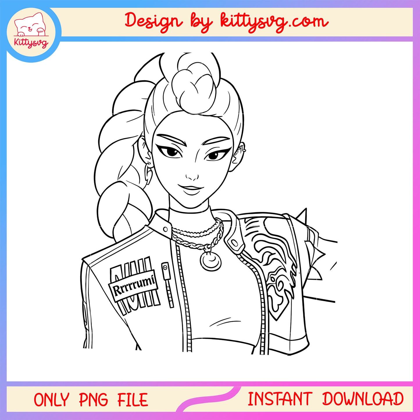 Rumi kpop demon hunters outline png, huntrix rumi png