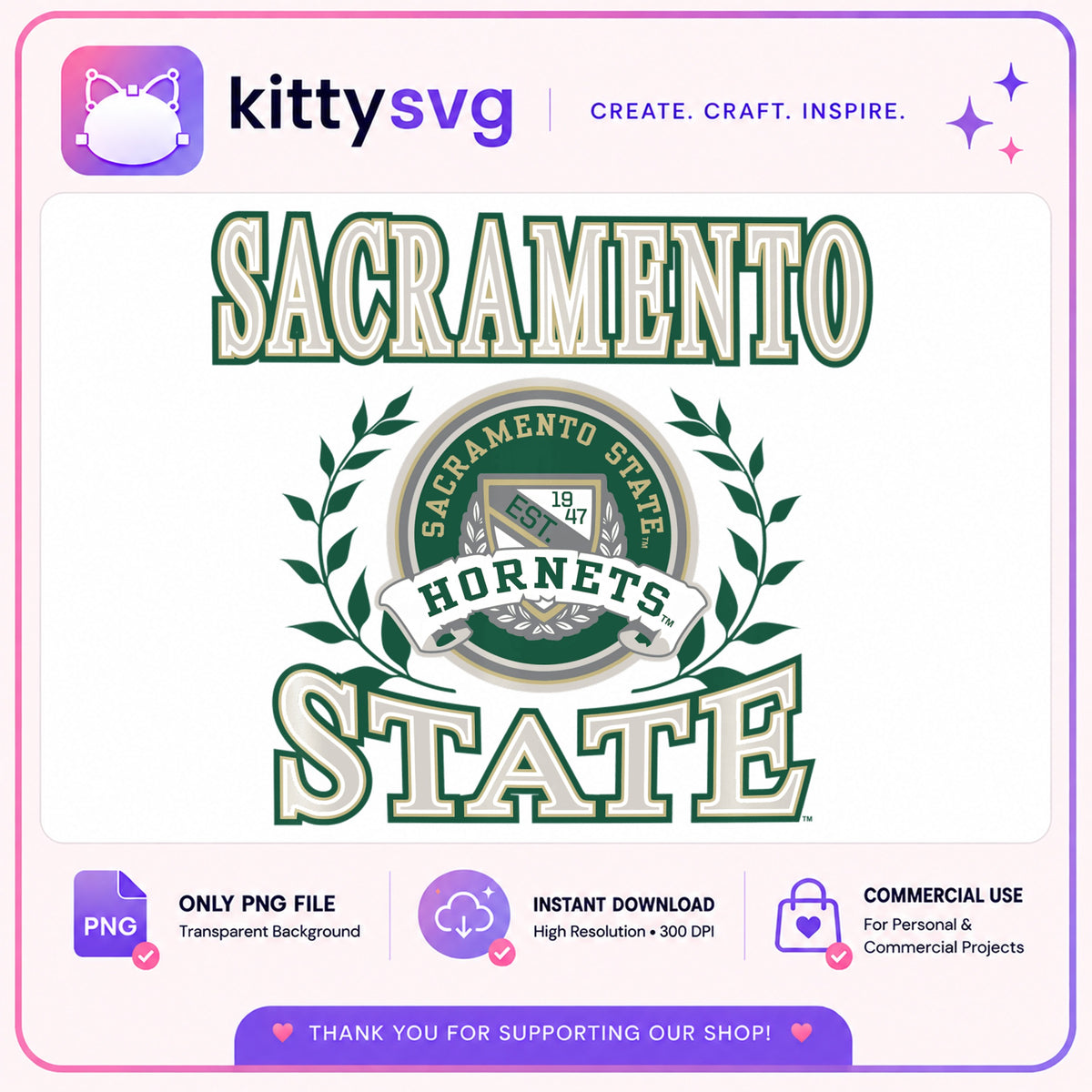 Sacramento State Hornets PNG, Sac State PNG, College Team PNG