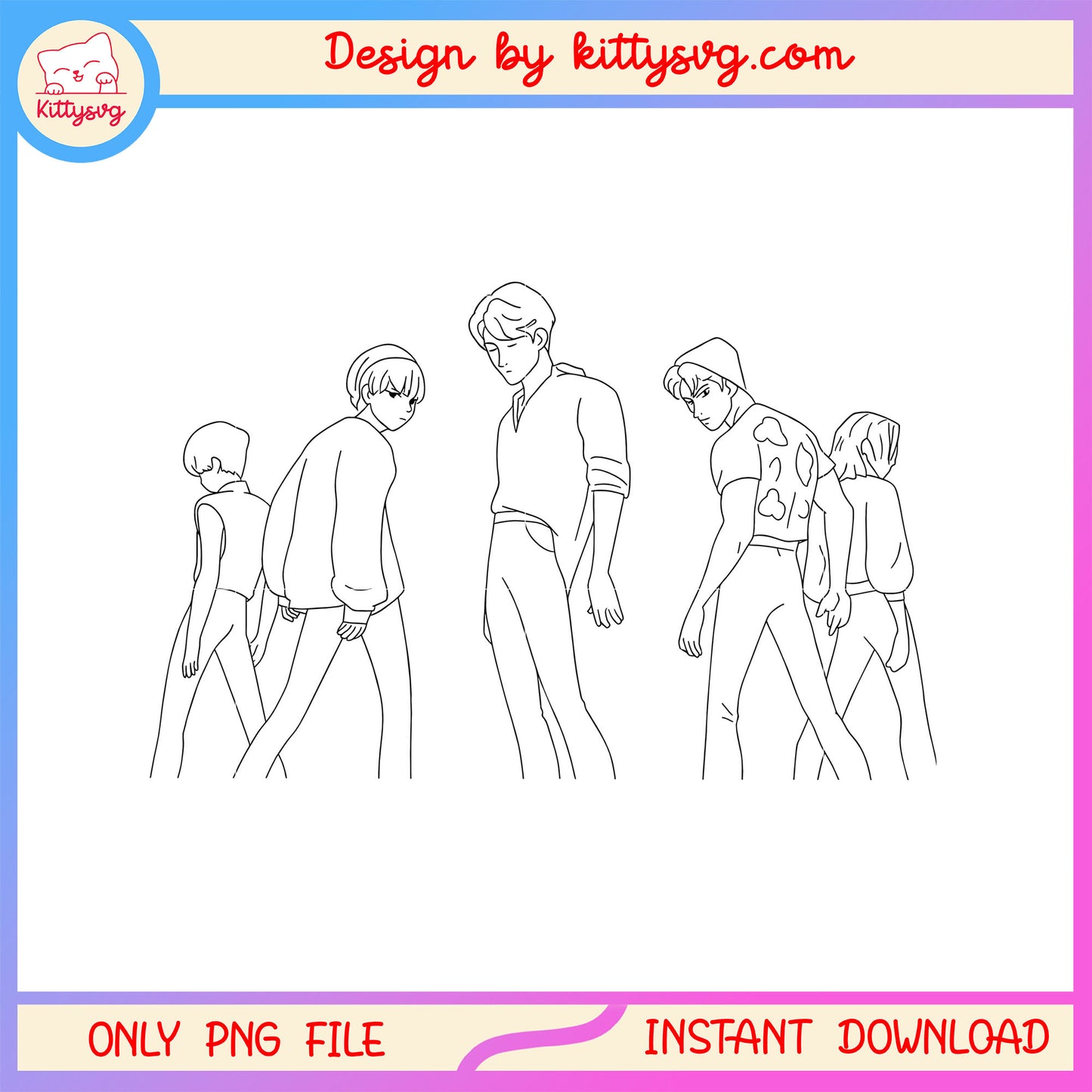 Saja boys boy band posing outline png, kpop band png, saja boys png