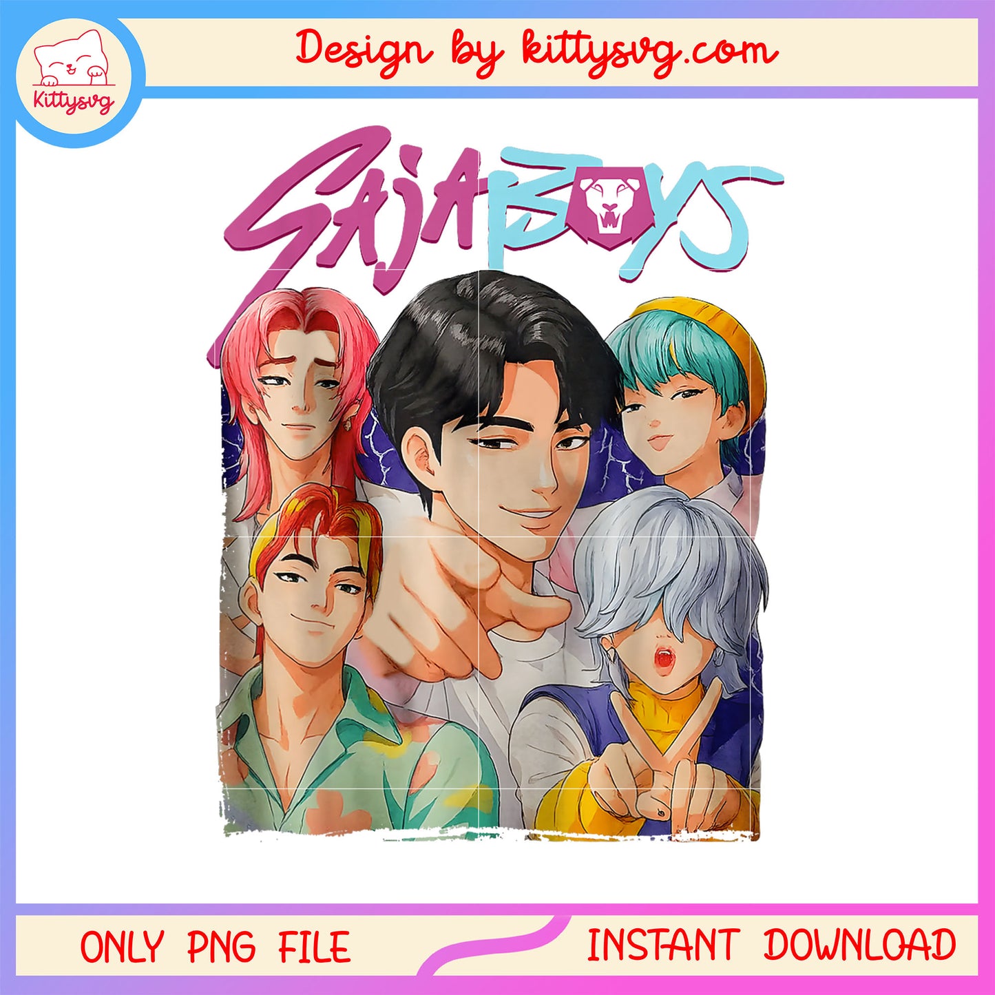 Saja boys kpop demon members design png, demon boy band png