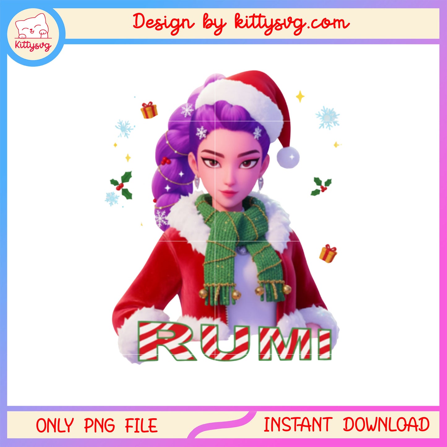 Santa christmas rumi girl huntrix kpop png, rumi huntrix png