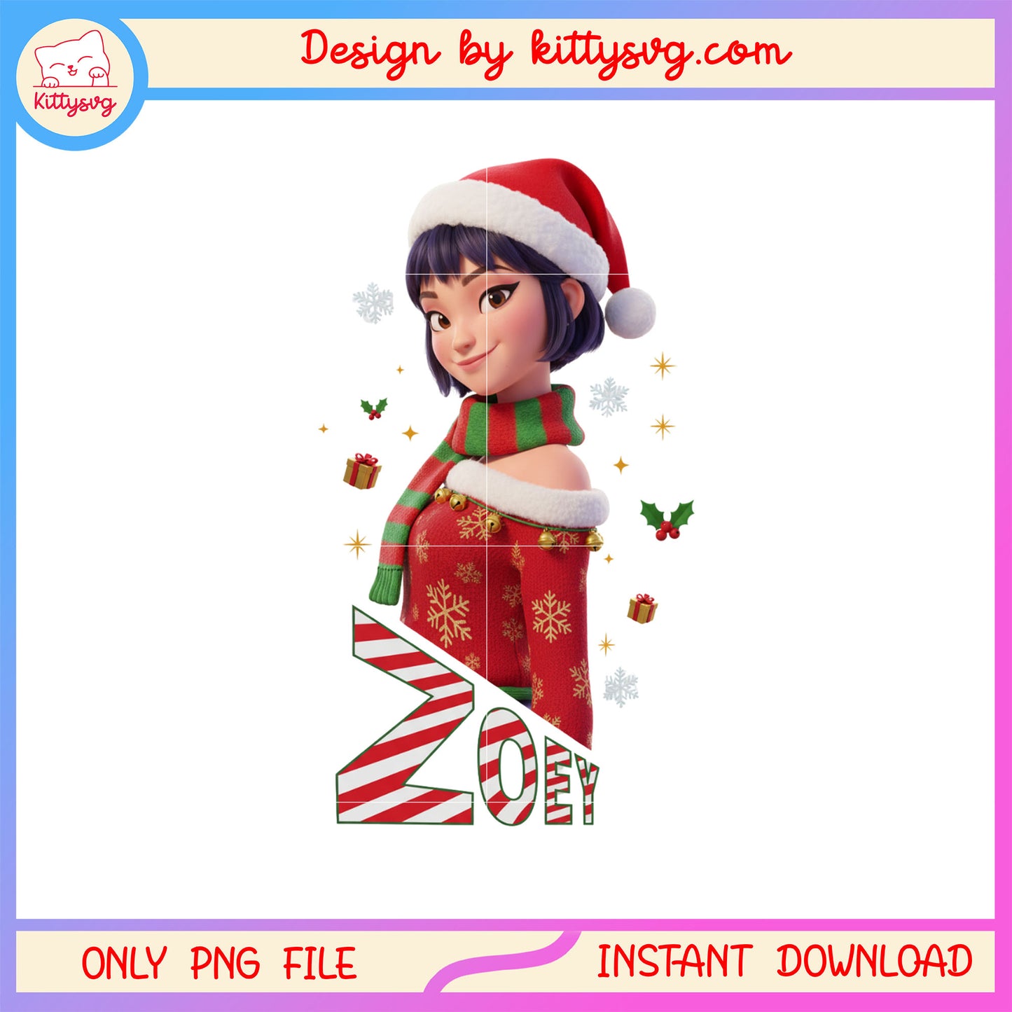 Santa christmas zoey girl huntrix kpop png, zoey huntrix png