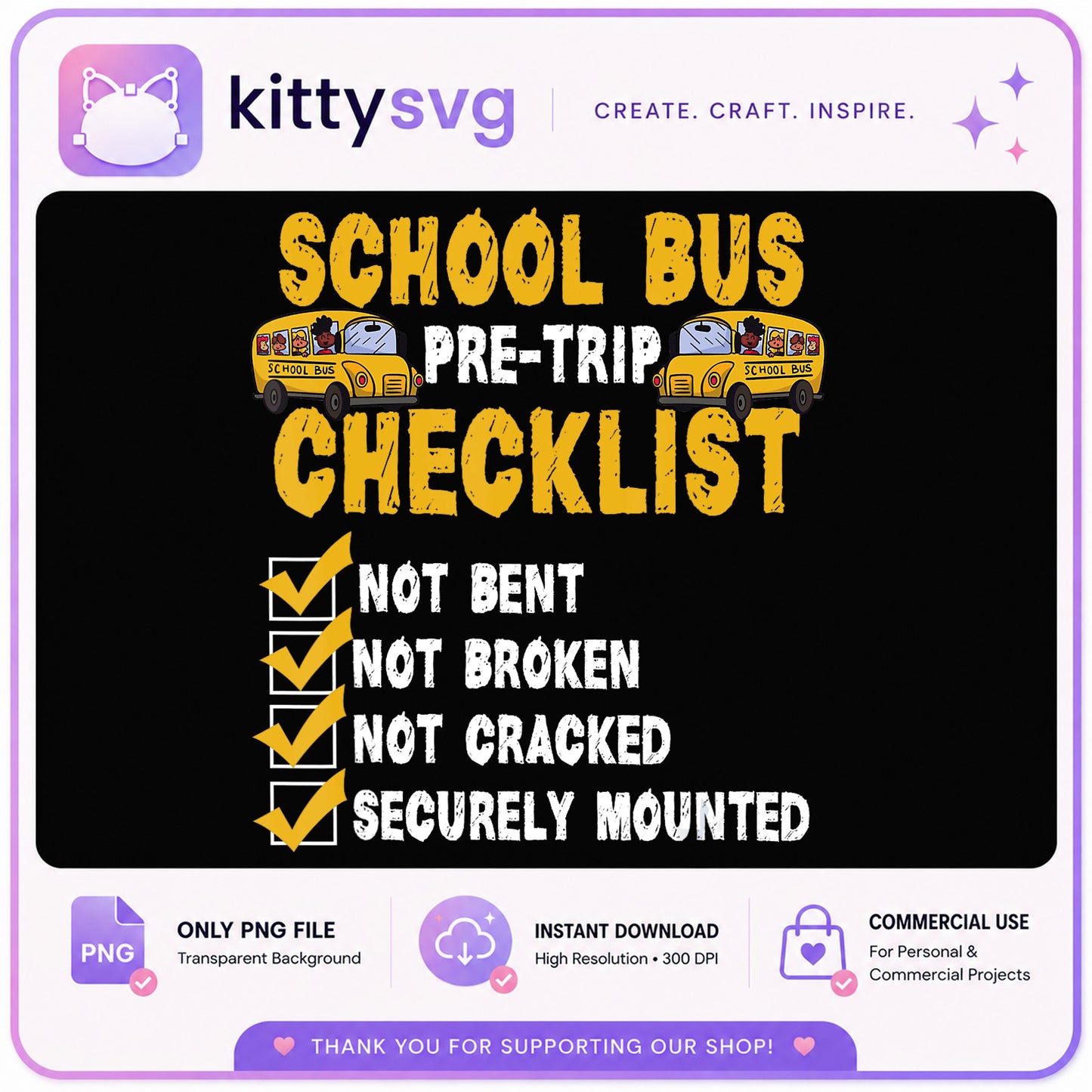 School Bus Pre-Trip Checklist PNG, Bus Driver Gift, Funny PNG
