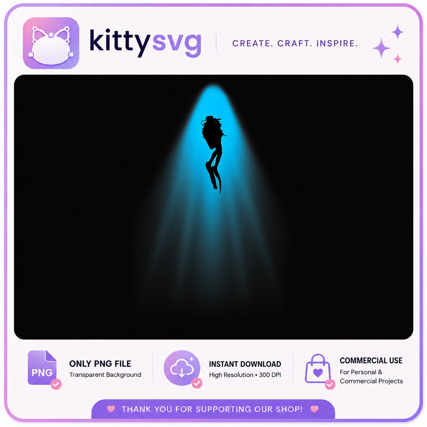Scuba Diver Silhouette PNG, Deep Ocean Diver PNG, Diving PNG
