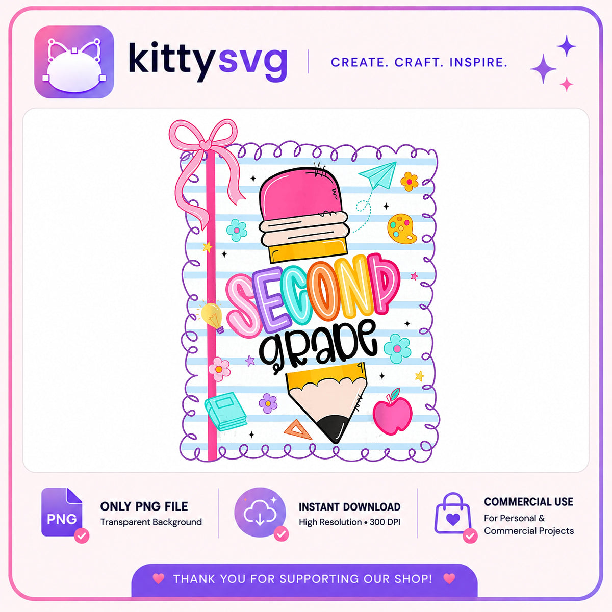 Second Grade PNG, Back To School Pencil Clipart, Teacher PNG