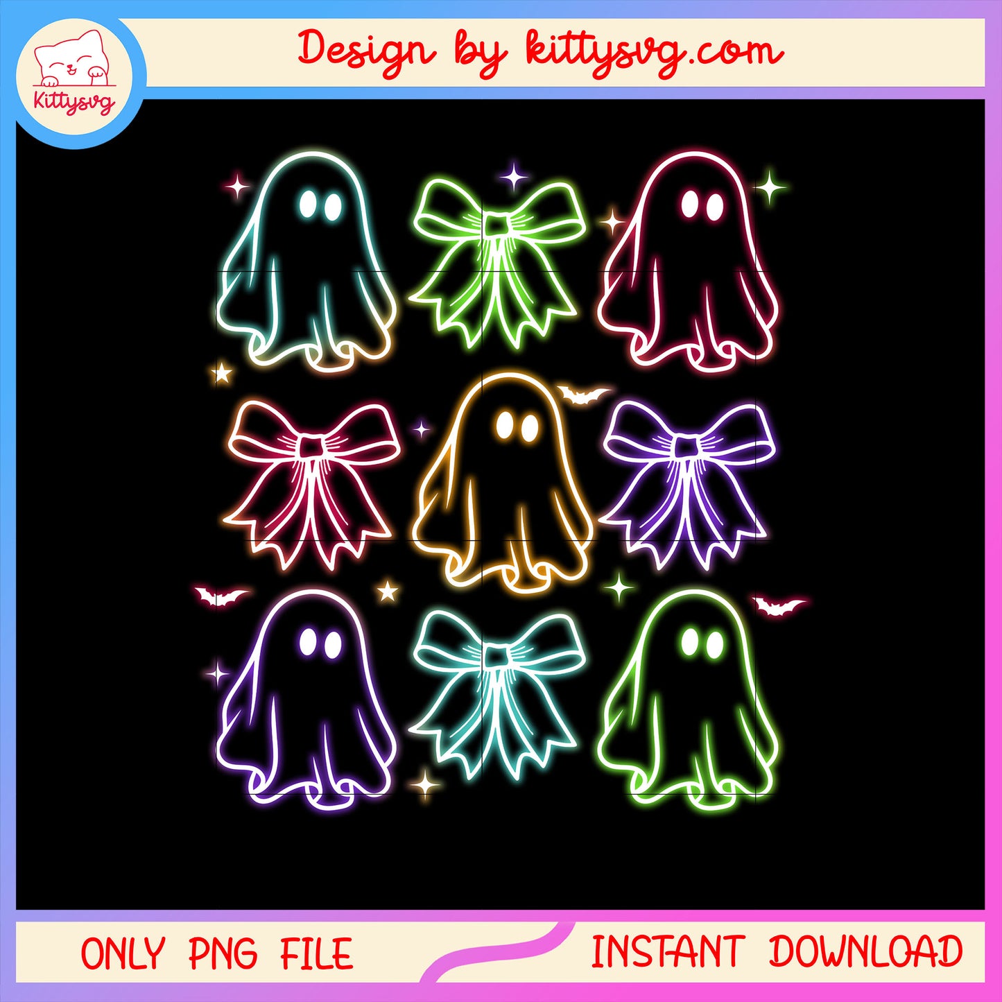 Sheet ghost and coquette bow neon art png, ghost halloween png