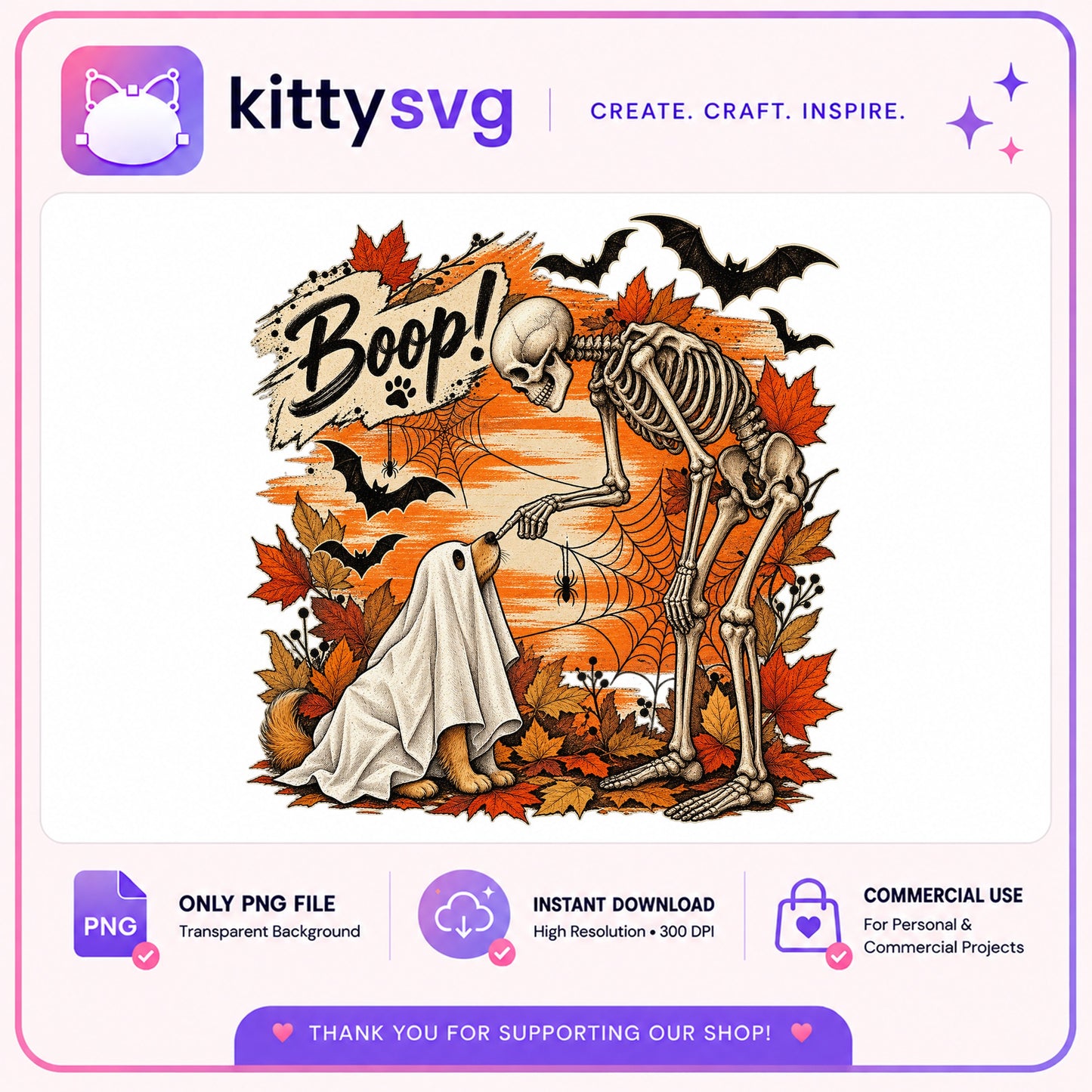 Skeleton Boop Ghost Dog Halloween PNG, Funny Halloween Dog PNG, Fall PNG