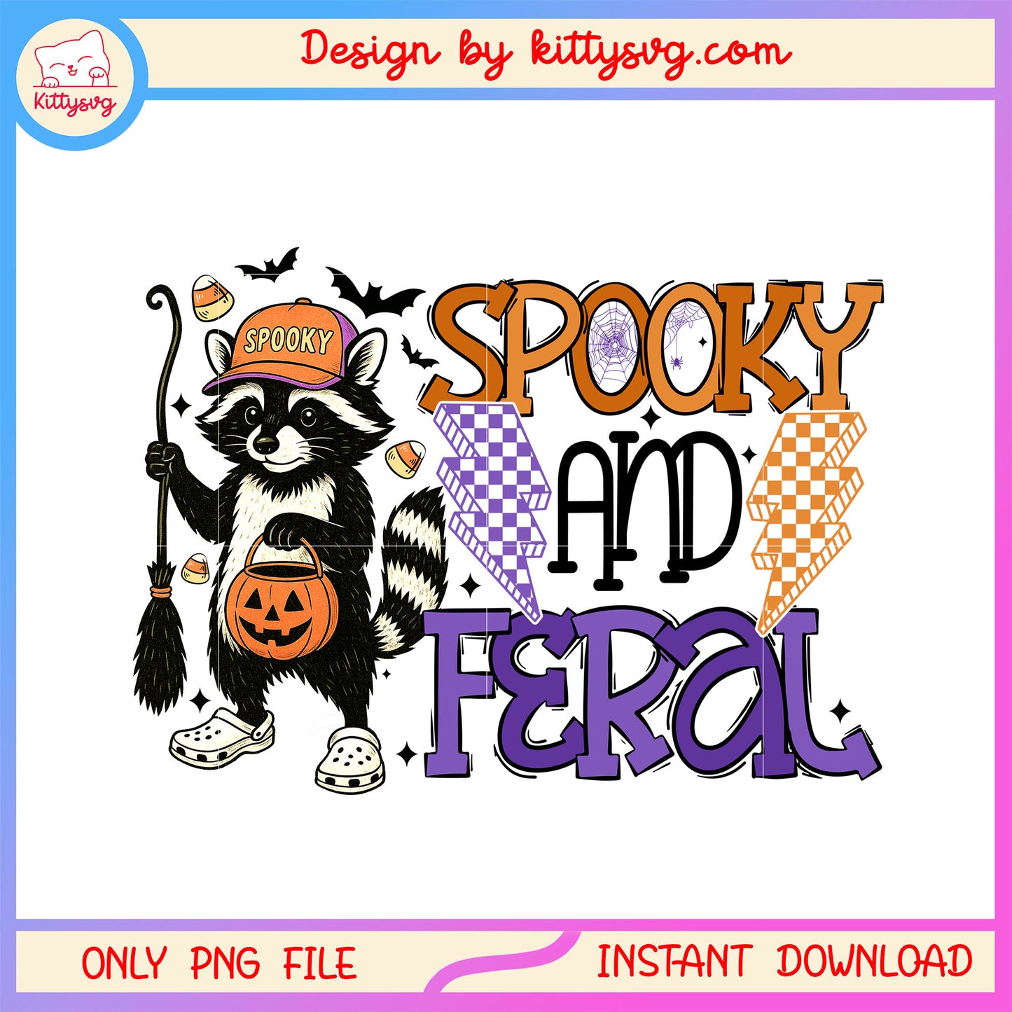 Spooky and feral on halloween png, raccoon png, happy halloween png